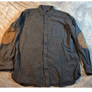 GAP Thick Flannel Button Up Shirt Mens XL Gray Elbow Patches Long Sleeve‎ Cotton
